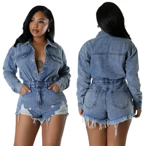 High stretch ripped tassel wash denim jumpsuit AY3358