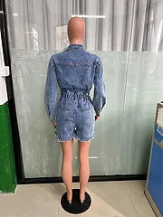 High stretch ripped tassel wash denim jumpsuit AY3358