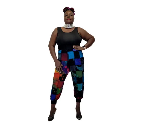 High Waist Patchwork Jogger Pants