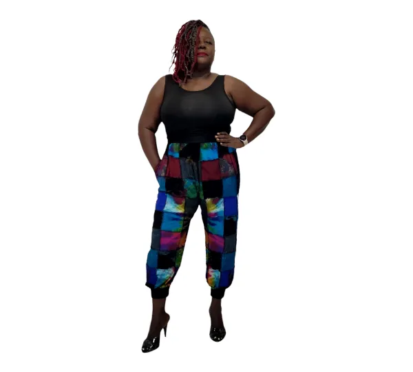 High Waist Patchwork Jogger Pants