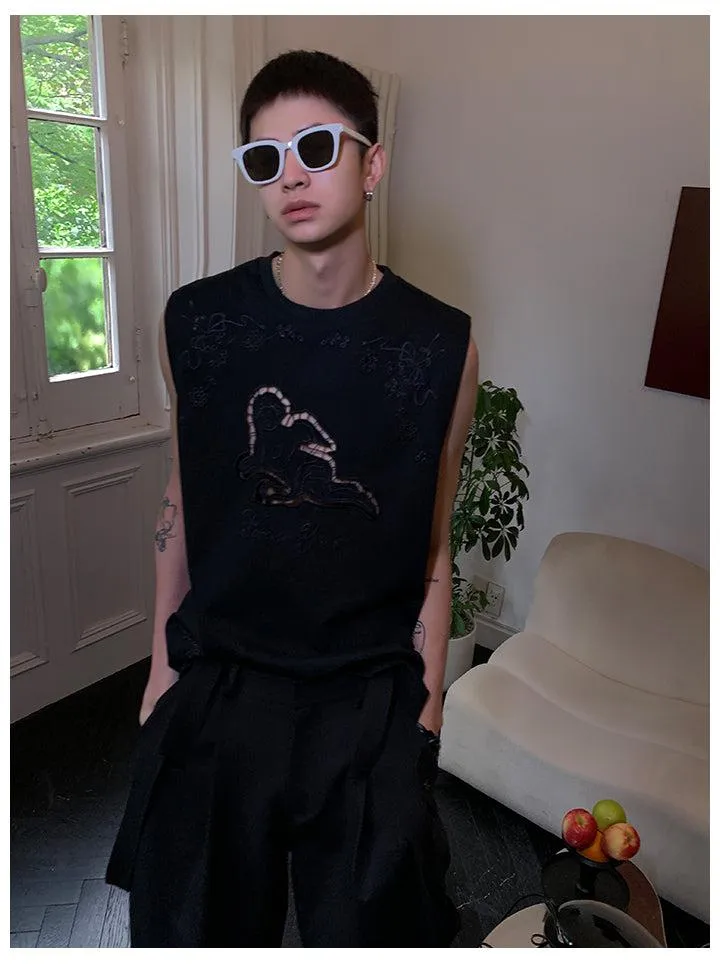 Hollowed-out Embroidered Tank Top