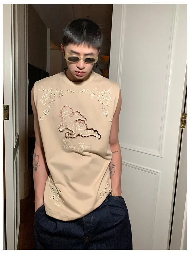 Hollowed-out Embroidered Tank Top