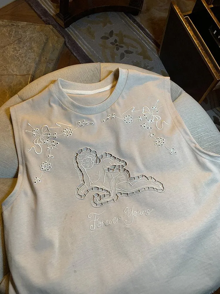 Hollowed-out Embroidered Tank Top