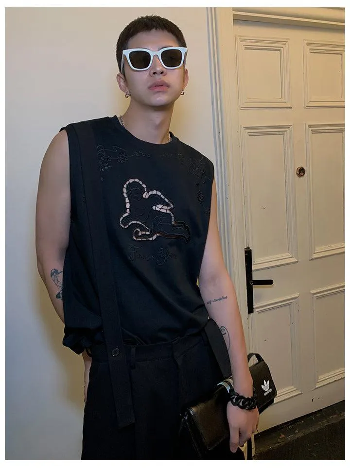 Hollowed-out Embroidered Tank Top