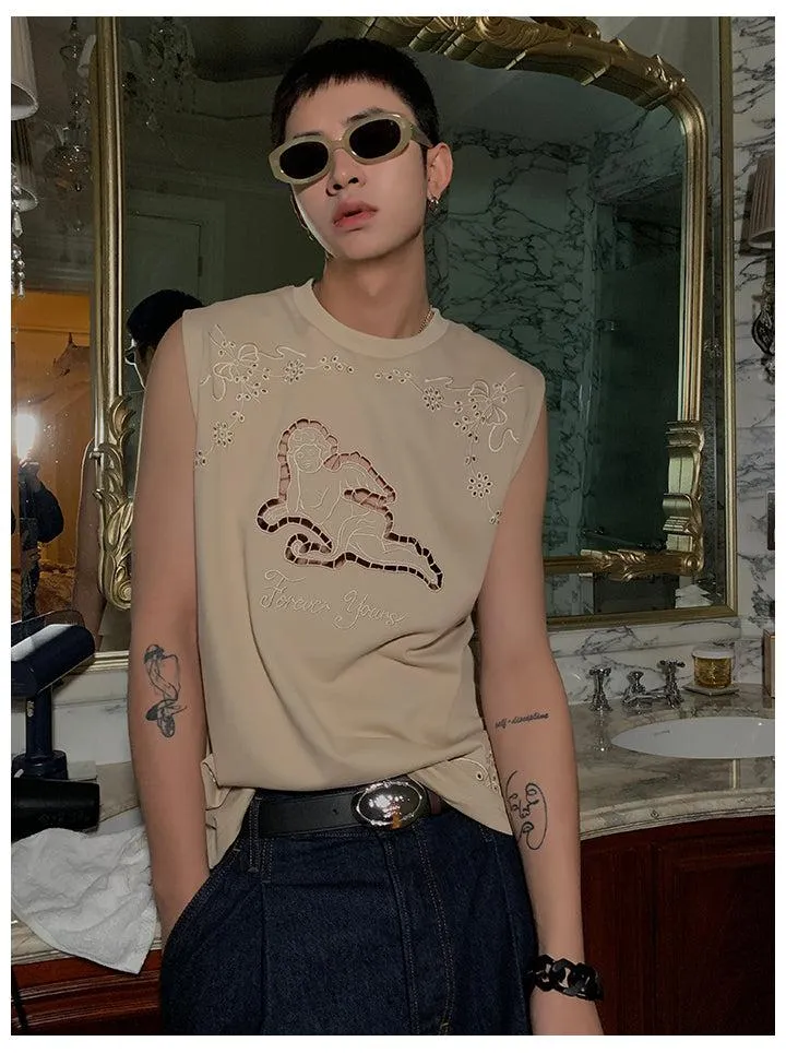 Hollowed-out Embroidered Tank Top