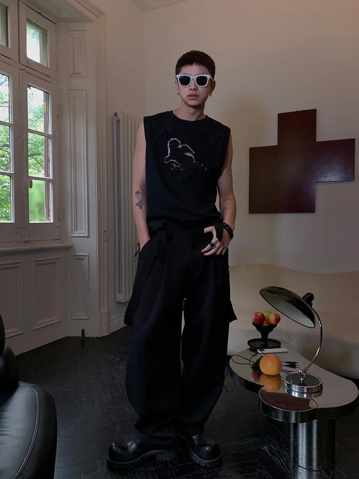Hollowed-out Embroidered Tank Top