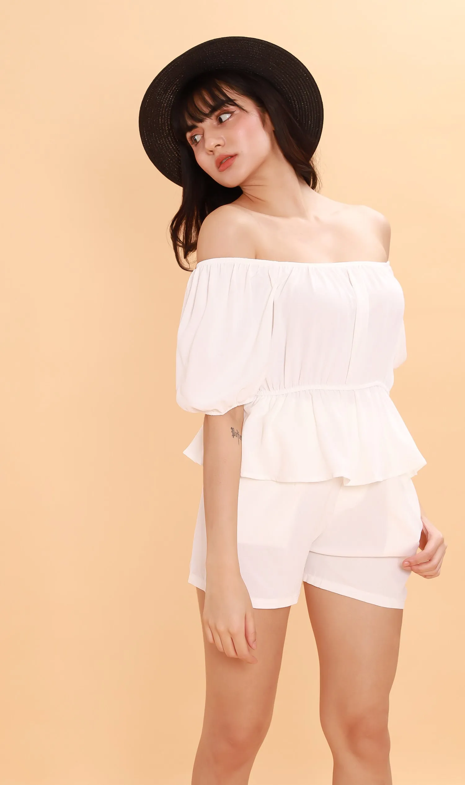 JENNIE Puff-Sleeve Peplum Co-ord (White)