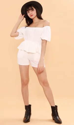 JENNIE Puff-Sleeve Peplum Co-ord (White)