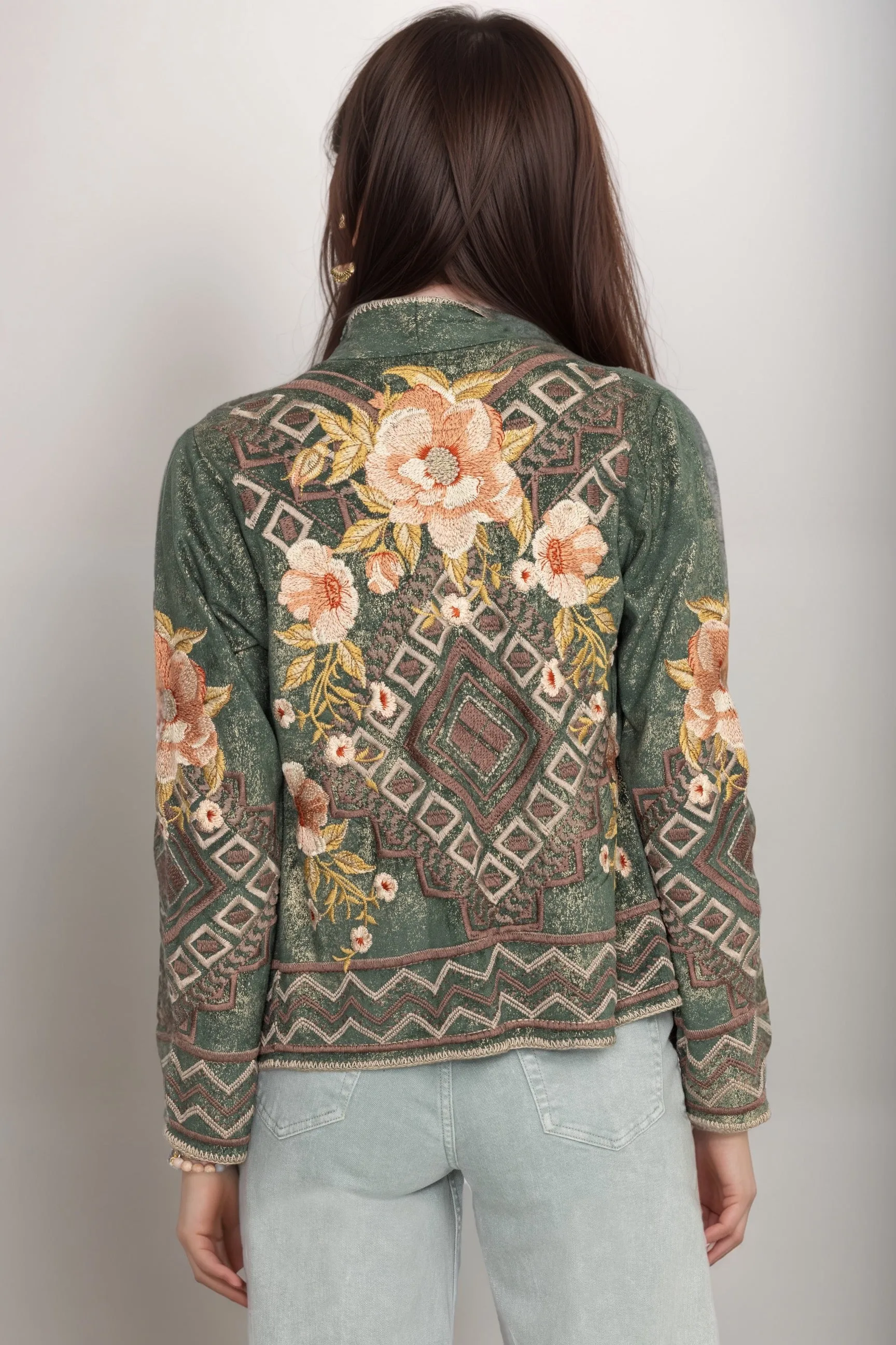 Johnny Was Biya Green Bertram Metallic Short Sweater B56824B6