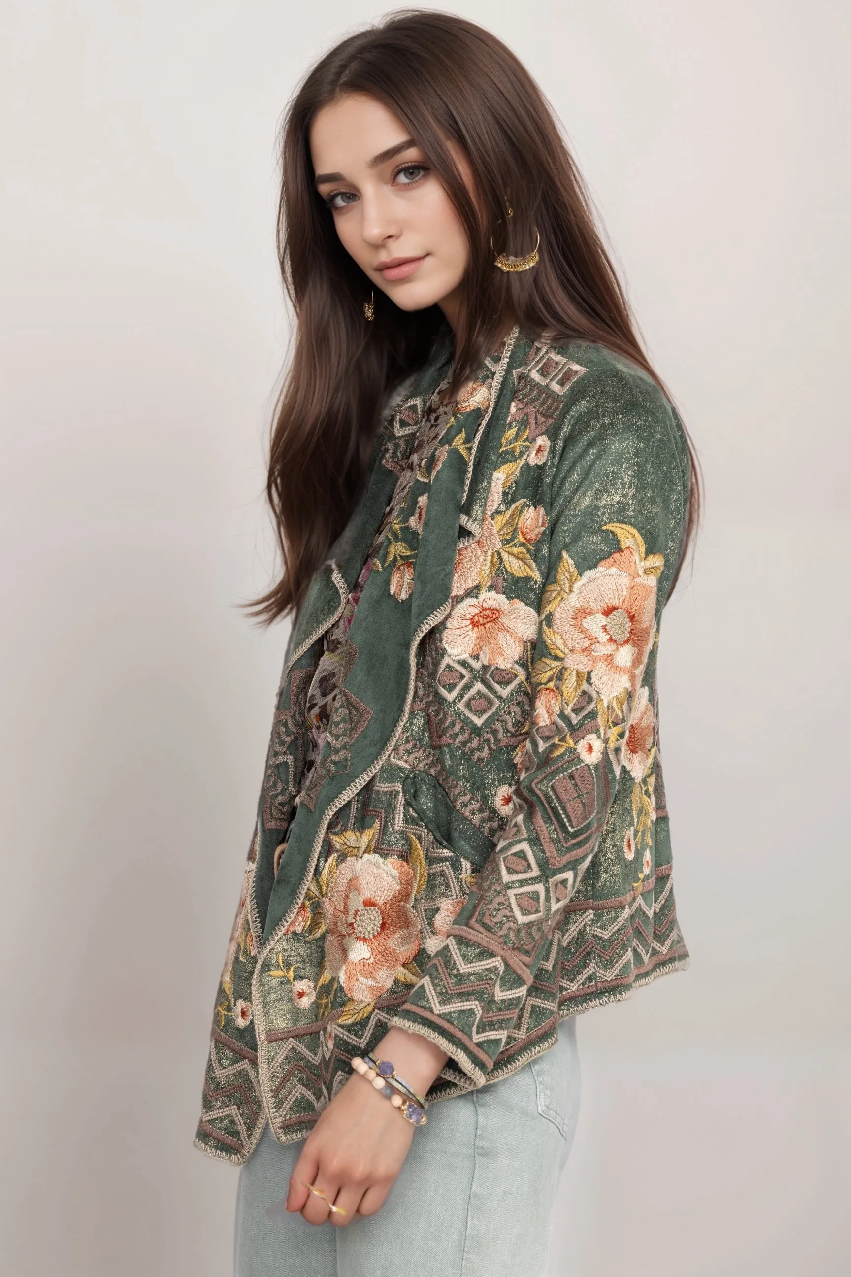 Johnny Was Biya Green Bertram Metallic Short Sweater B56824B6