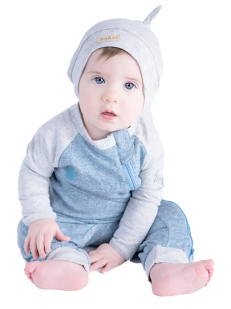 Juddlies - Organic Baby Playsuit Sleepsuit with Double Zip  - Raglan Collection - Denim Blue