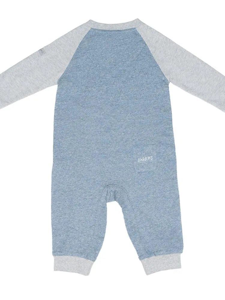 Juddlies - Organic Baby Playsuit Sleepsuit with Double Zip  - Raglan Collection - Denim Blue