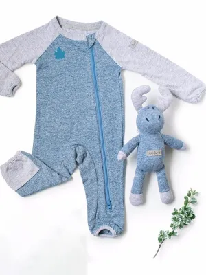 Juddlies - Organic Baby Playsuit Sleepsuit with Double Zip  - Raglan Collection - Denim Blue
