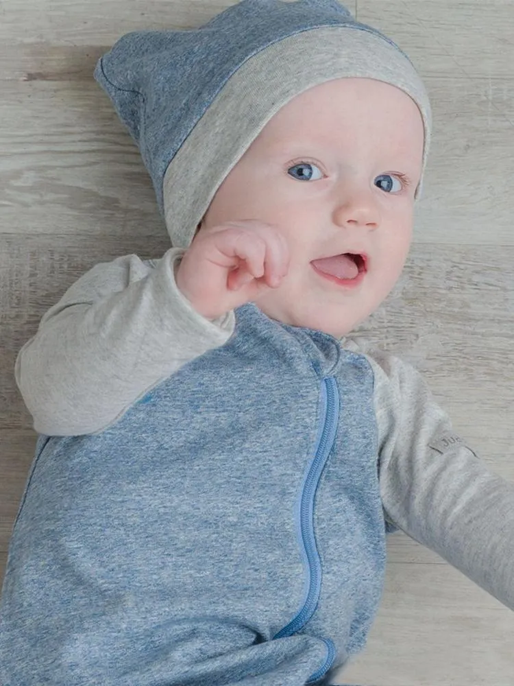 Juddlies - Organic Baby Playsuit Sleepsuit with Double Zip  - Raglan Collection - Denim Blue
