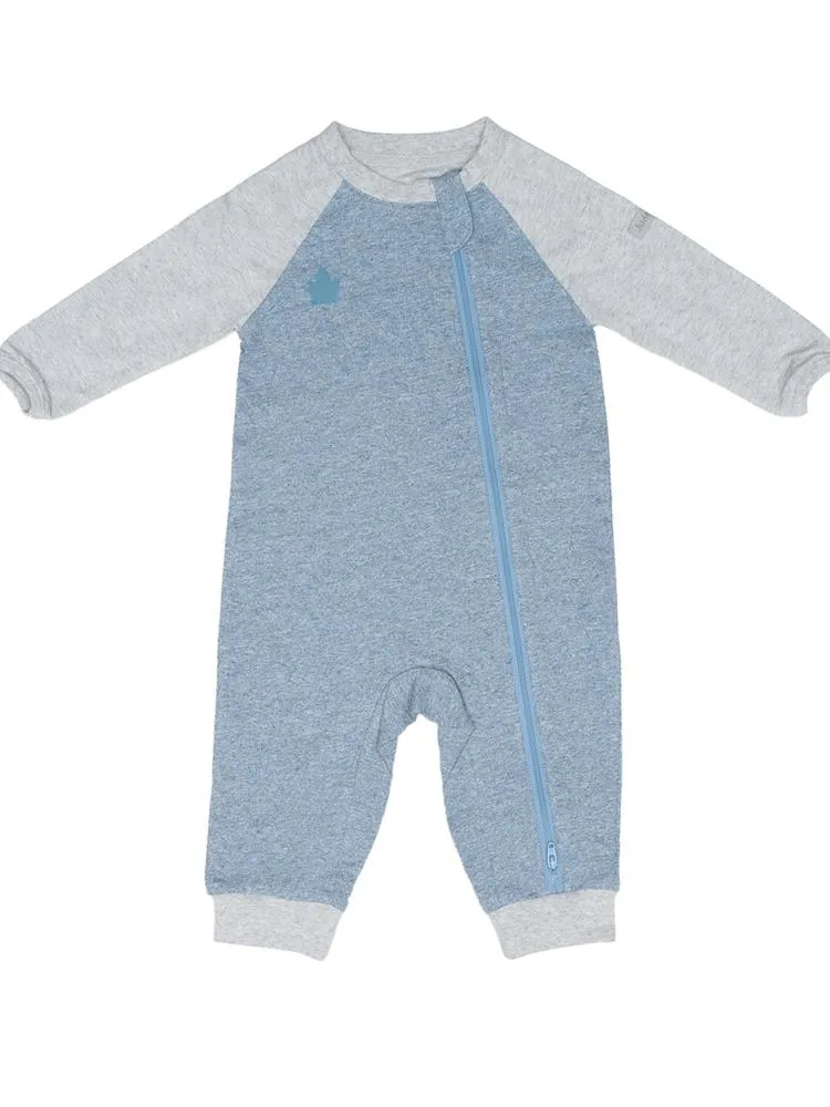 Juddlies - Organic Baby Playsuit Sleepsuit with Double Zip  - Raglan Collection - Denim Blue