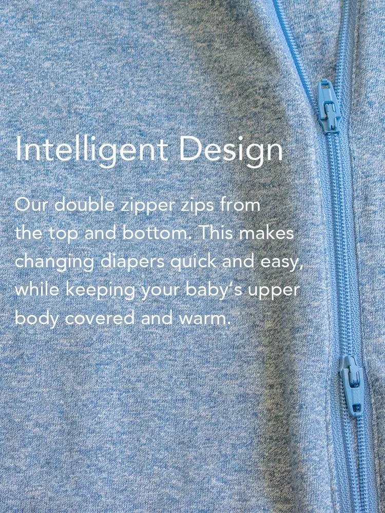 Juddlies - Organic Baby Playsuit Sleepsuit with Double Zip  - Raglan Collection - Denim Blue