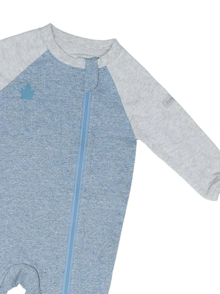 Juddlies - Organic Baby Playsuit Sleepsuit with Double Zip  - Raglan Collection - Denim Blue