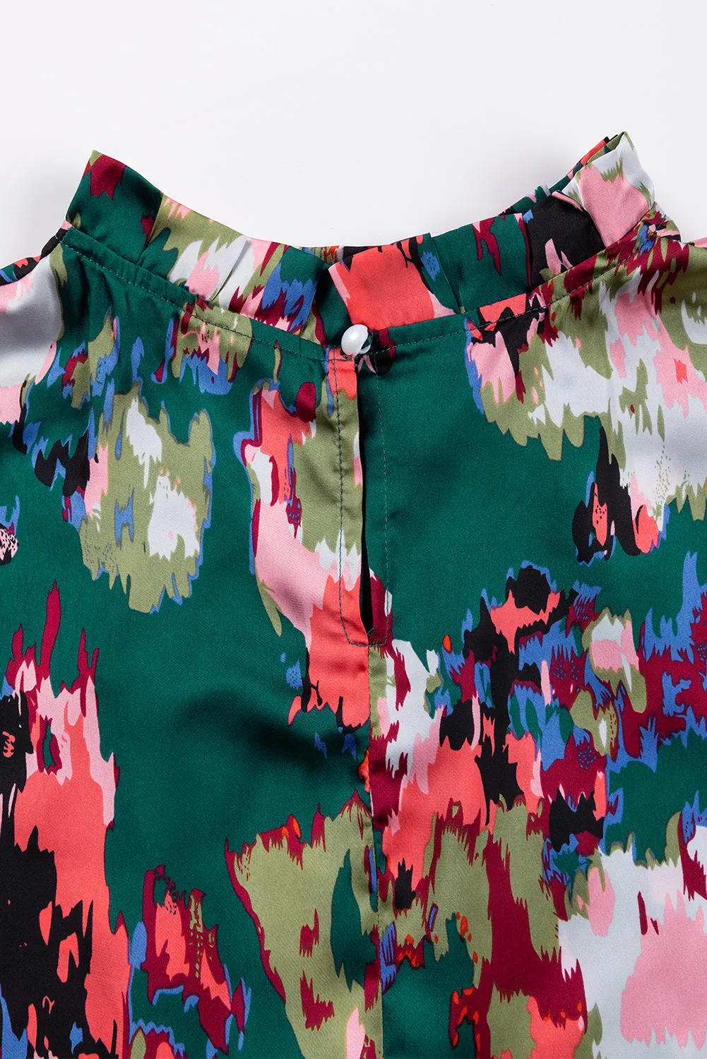 KaleaBoutique Abstract Print Smocked Cuffs Frilled Neck Blouse