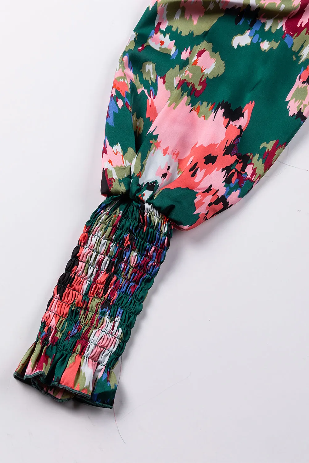 KaleaBoutique Abstract Print Smocked Cuffs Frilled Neck Blouse