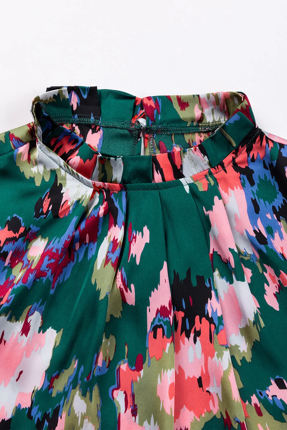 KaleaBoutique Abstract Print Smocked Cuffs Frilled Neck Blouse