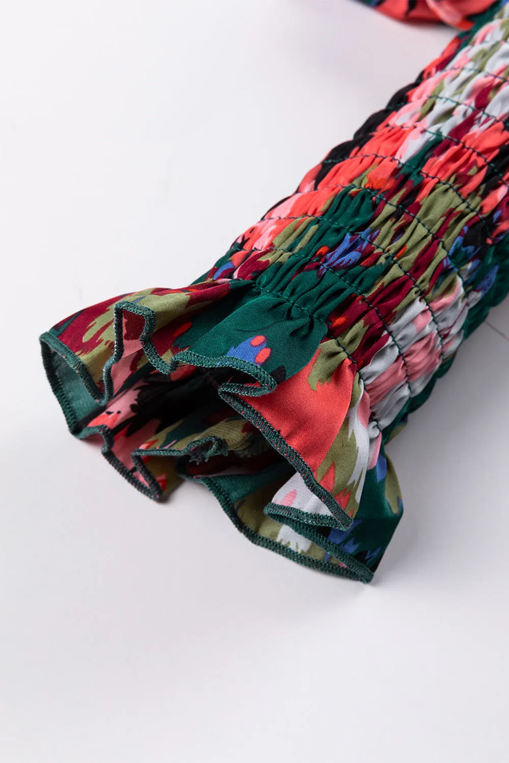 KaleaBoutique Abstract Print Smocked Cuffs Frilled Neck Blouse