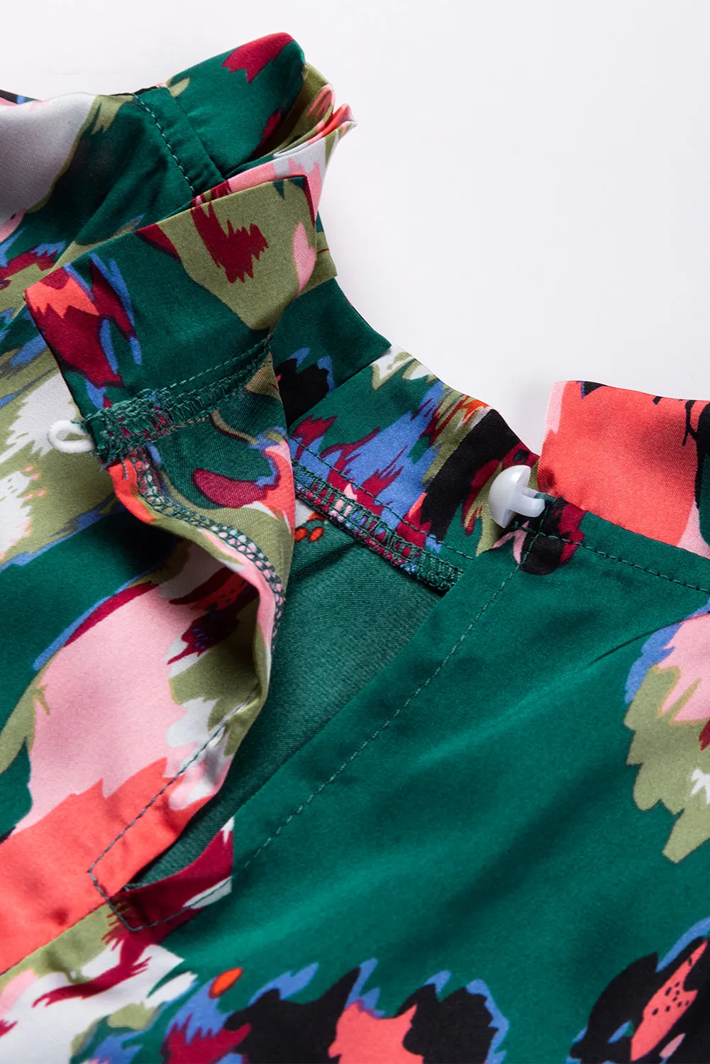 KaleaBoutique Abstract Print Smocked Cuffs Frilled Neck Blouse