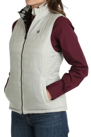 LADIES GREY PRINT REVERSIBLE QUILTED VEST