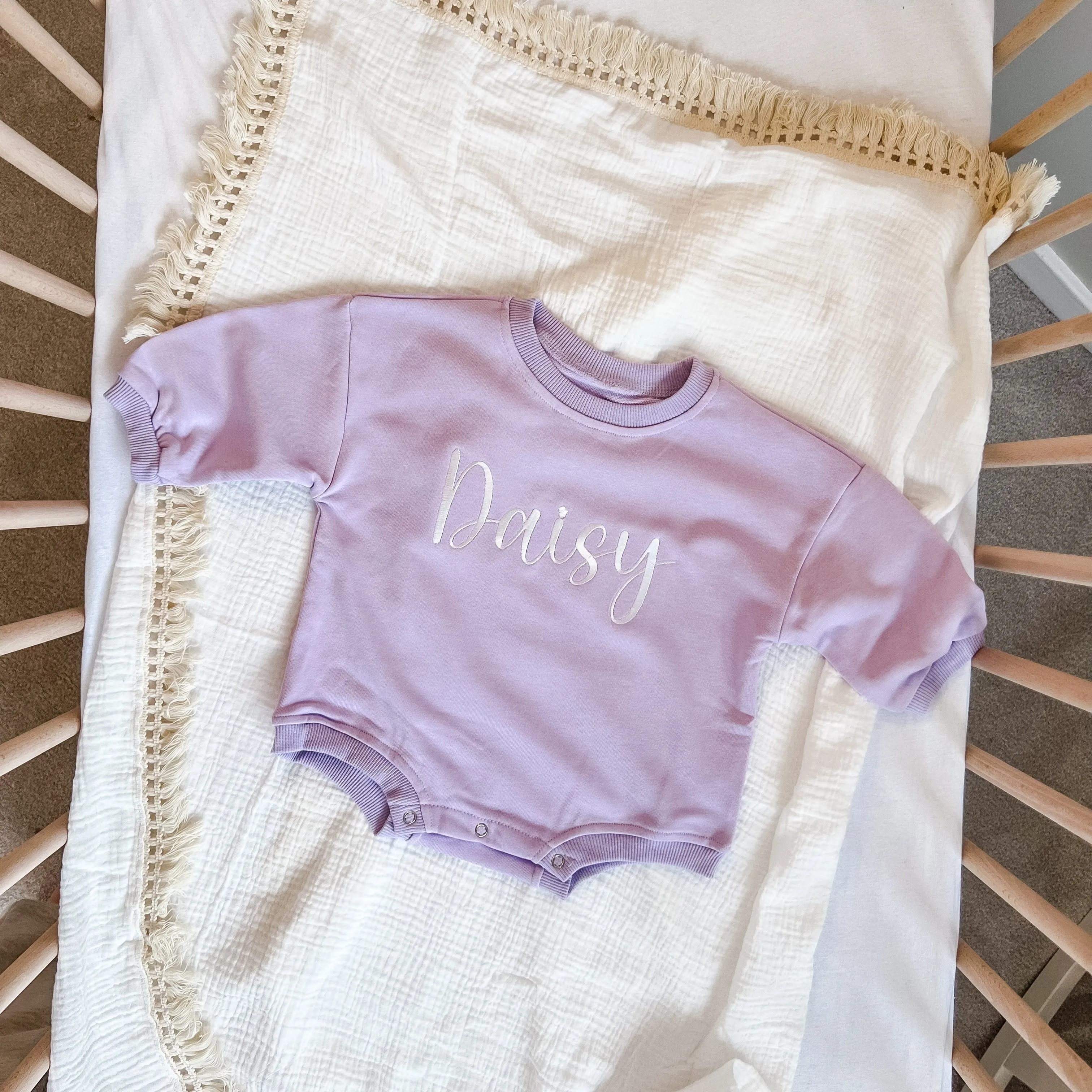 Lilac Script Name Romper