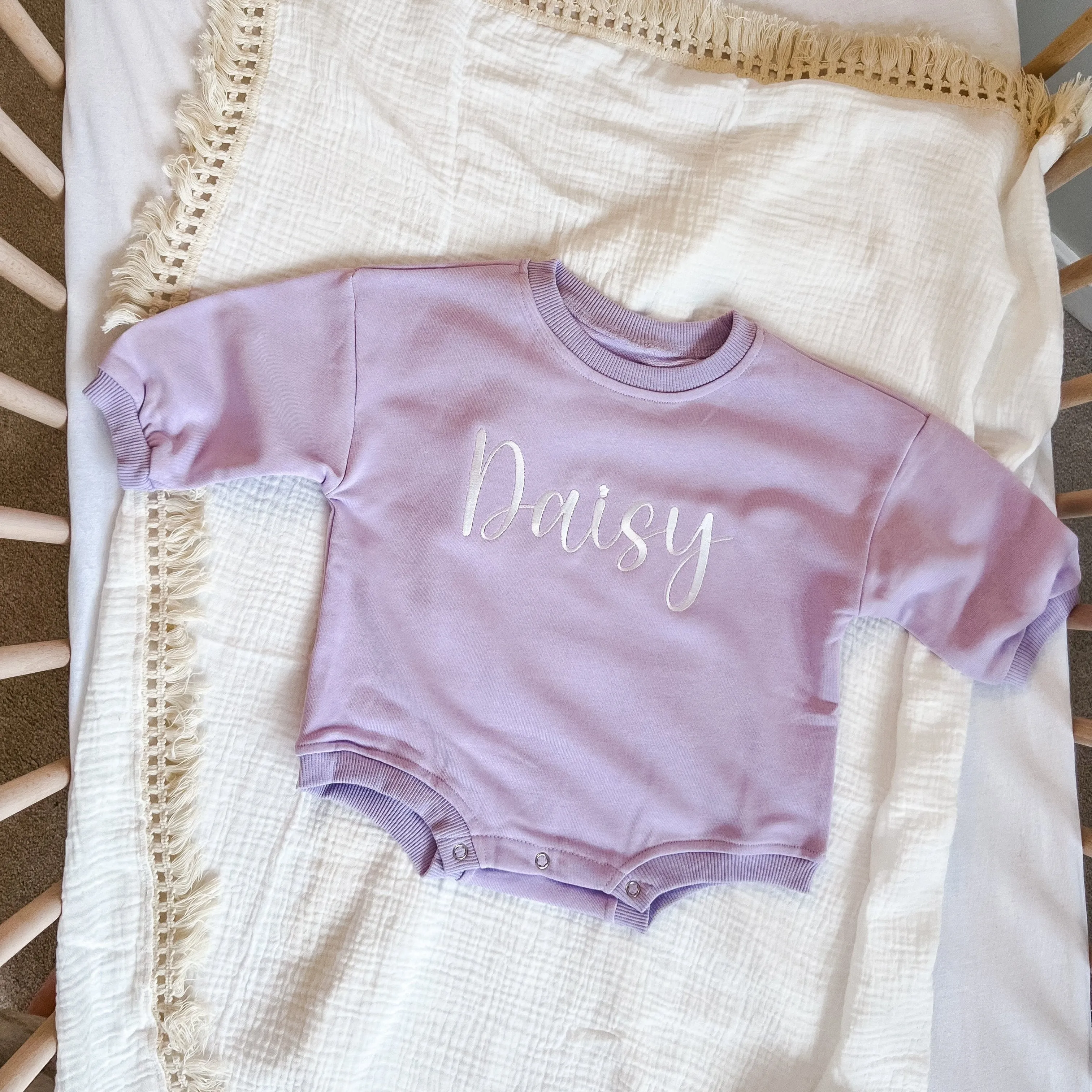 Lilac Script Name Romper