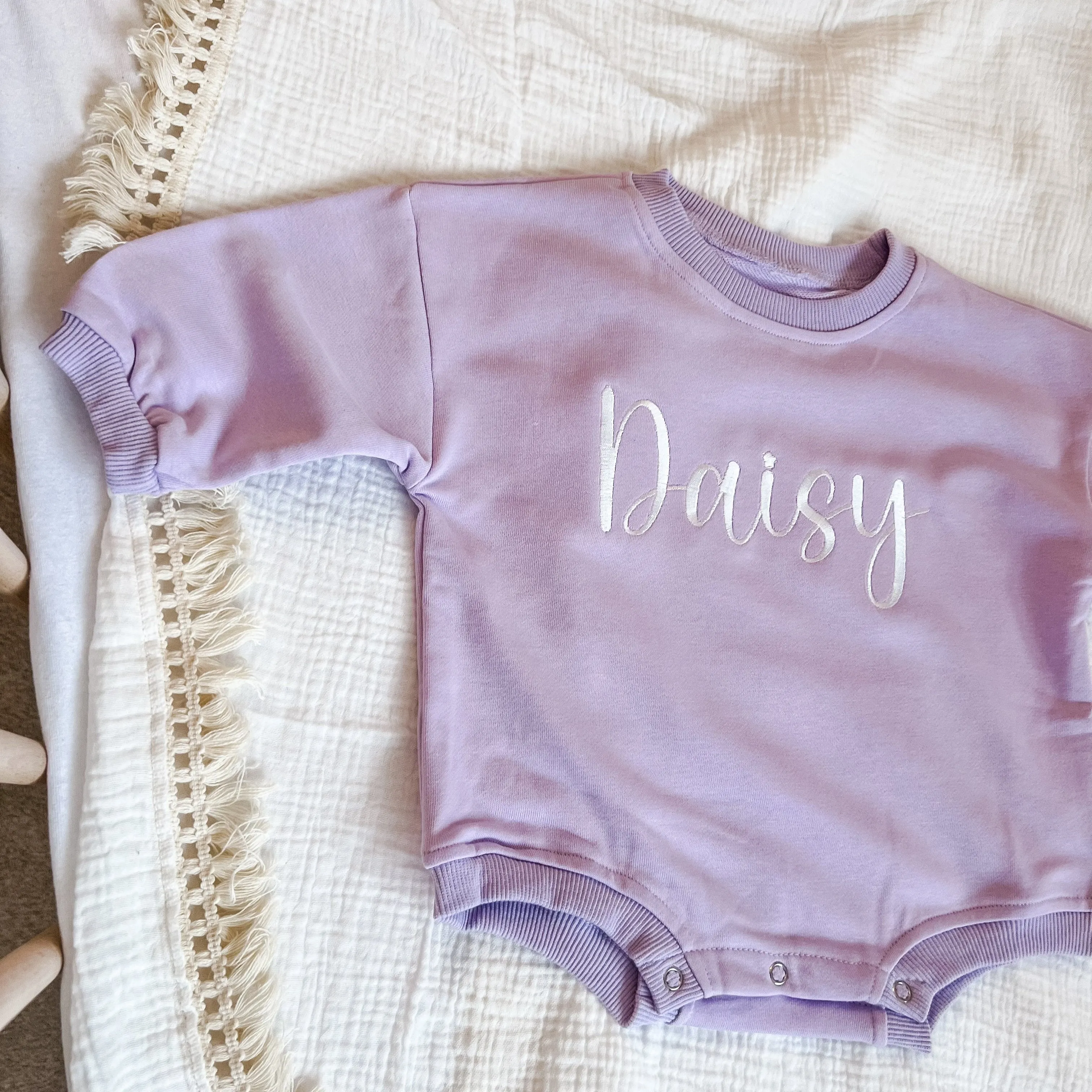 Lilac Script Name Romper