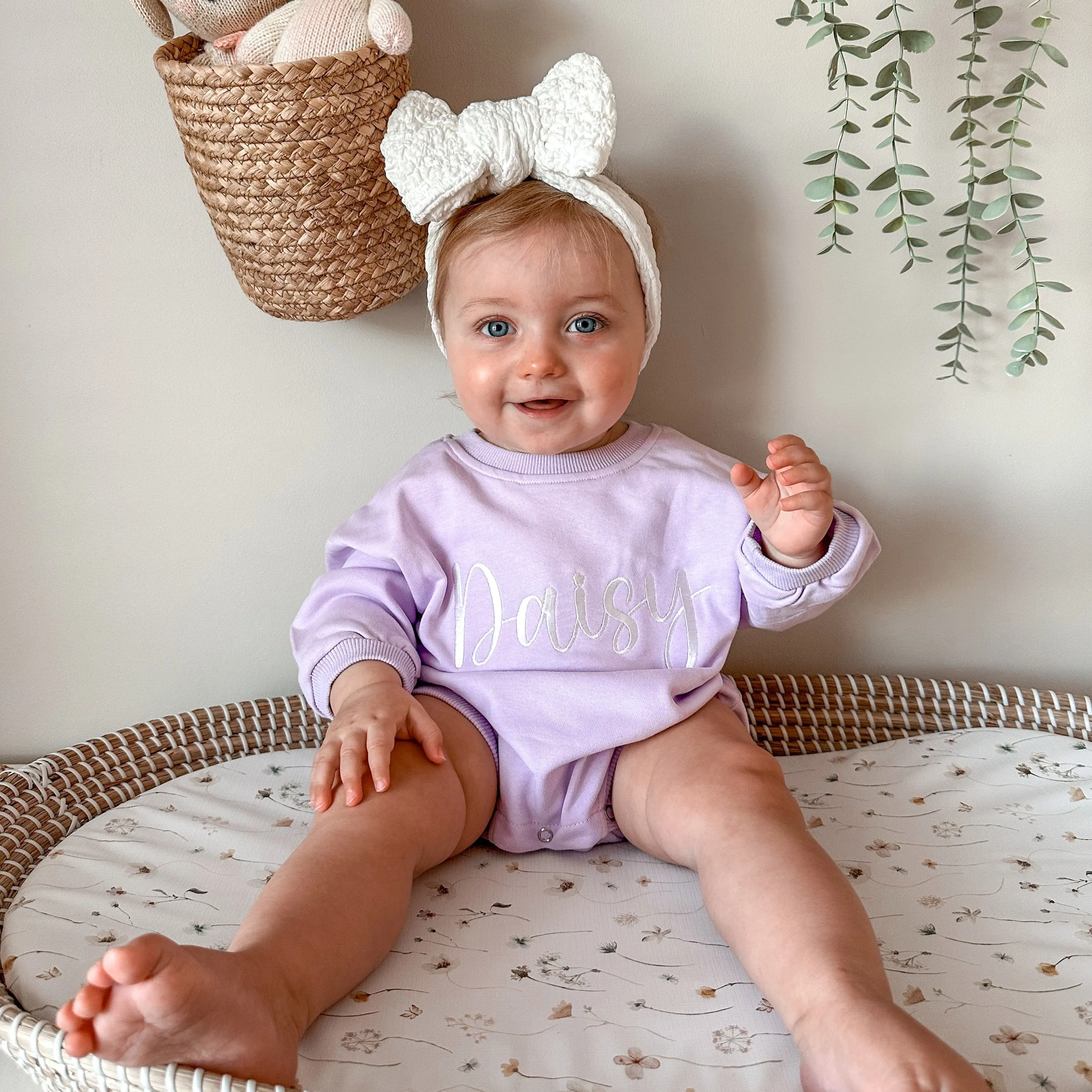 Lilac Script Name Romper