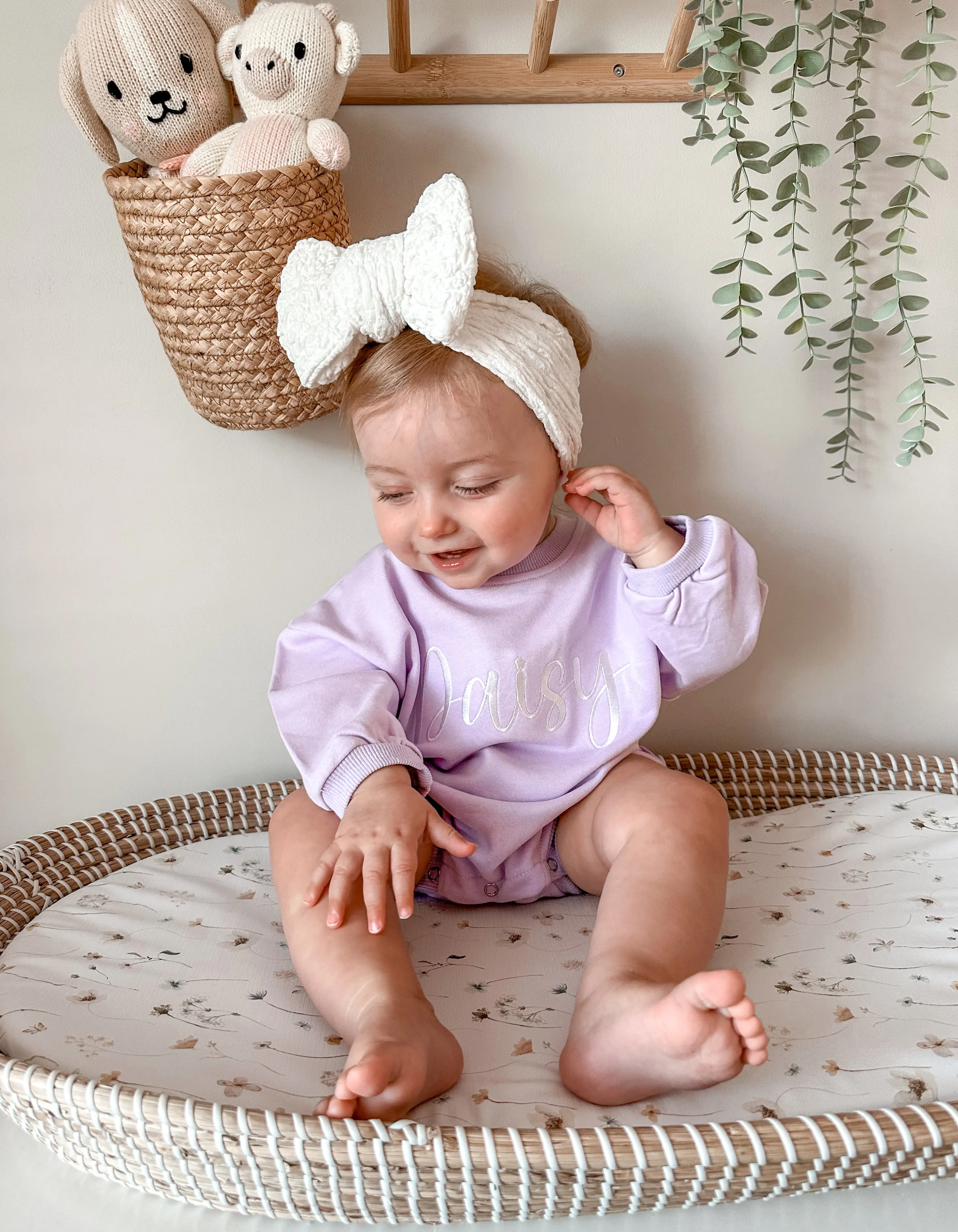Lilac Script Name Romper