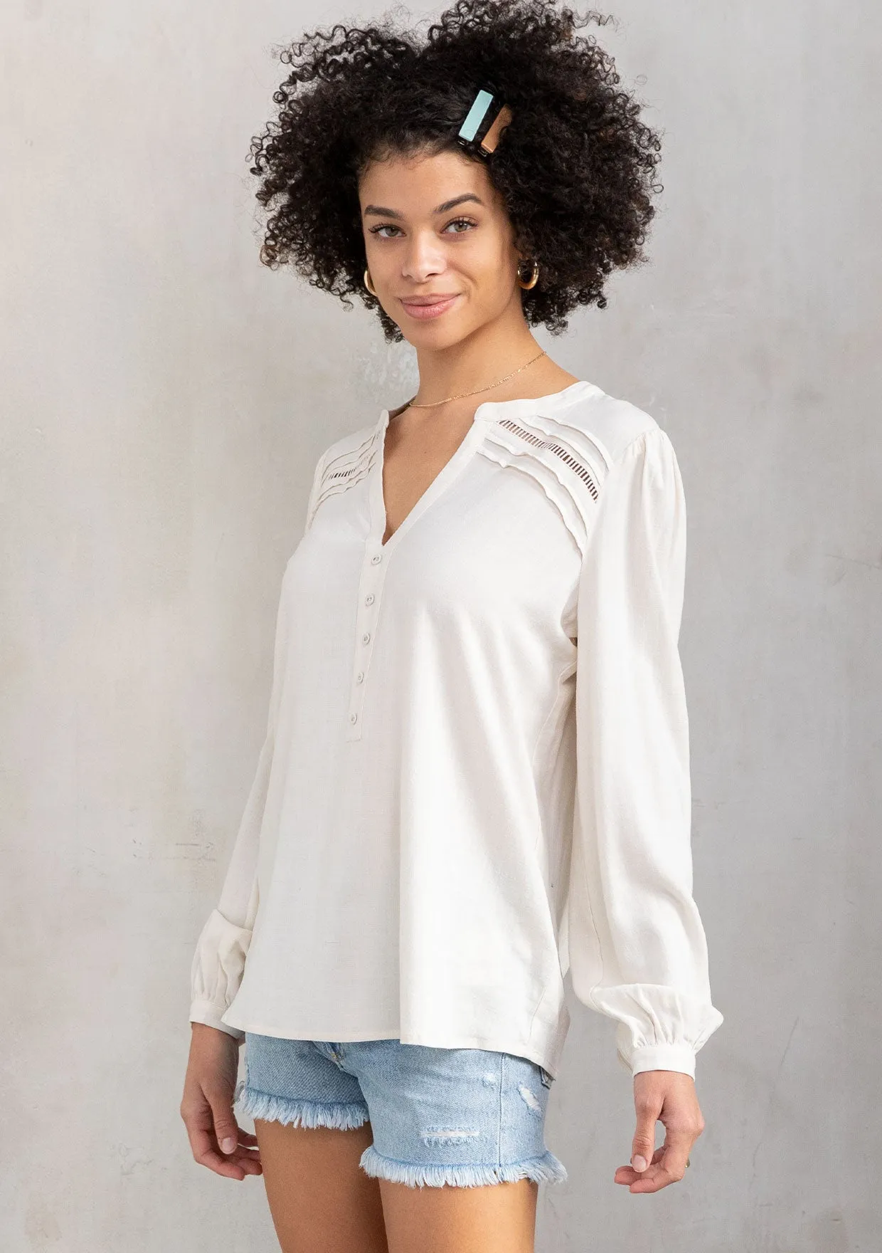 Linen Blend Bohemian Long Sleeve Blouse