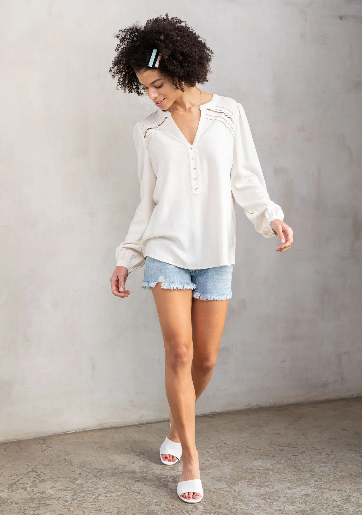 Linen Blend Bohemian Long Sleeve Blouse