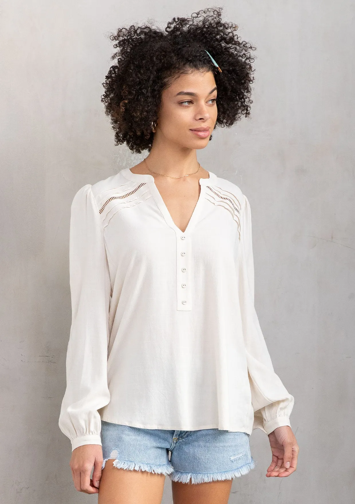 Linen Blend Bohemian Long Sleeve Blouse