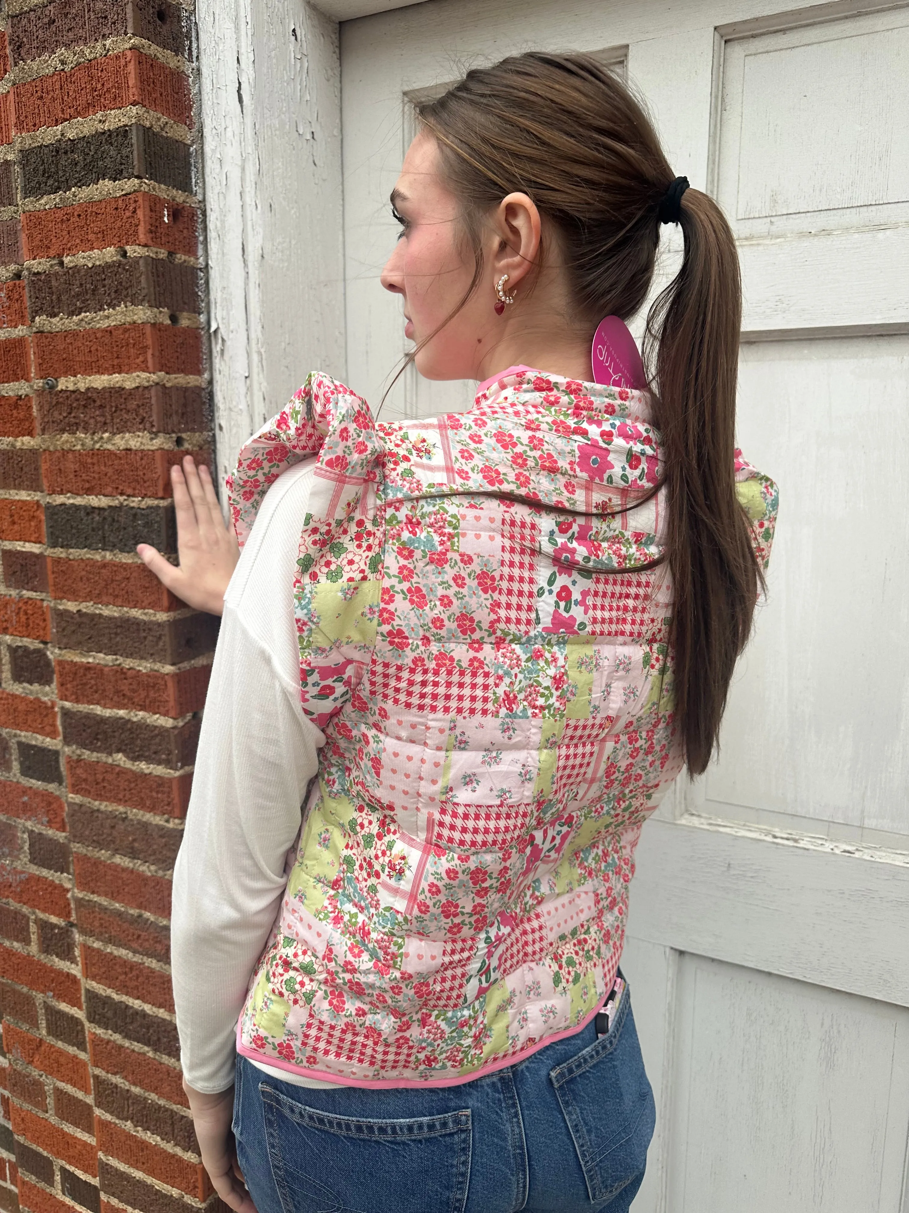 Love Yourself Patchwork Vest: Pink Mix