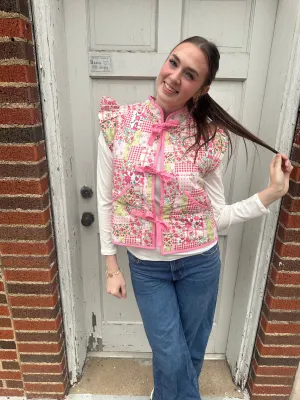 Love Yourself Patchwork Vest: Pink Mix