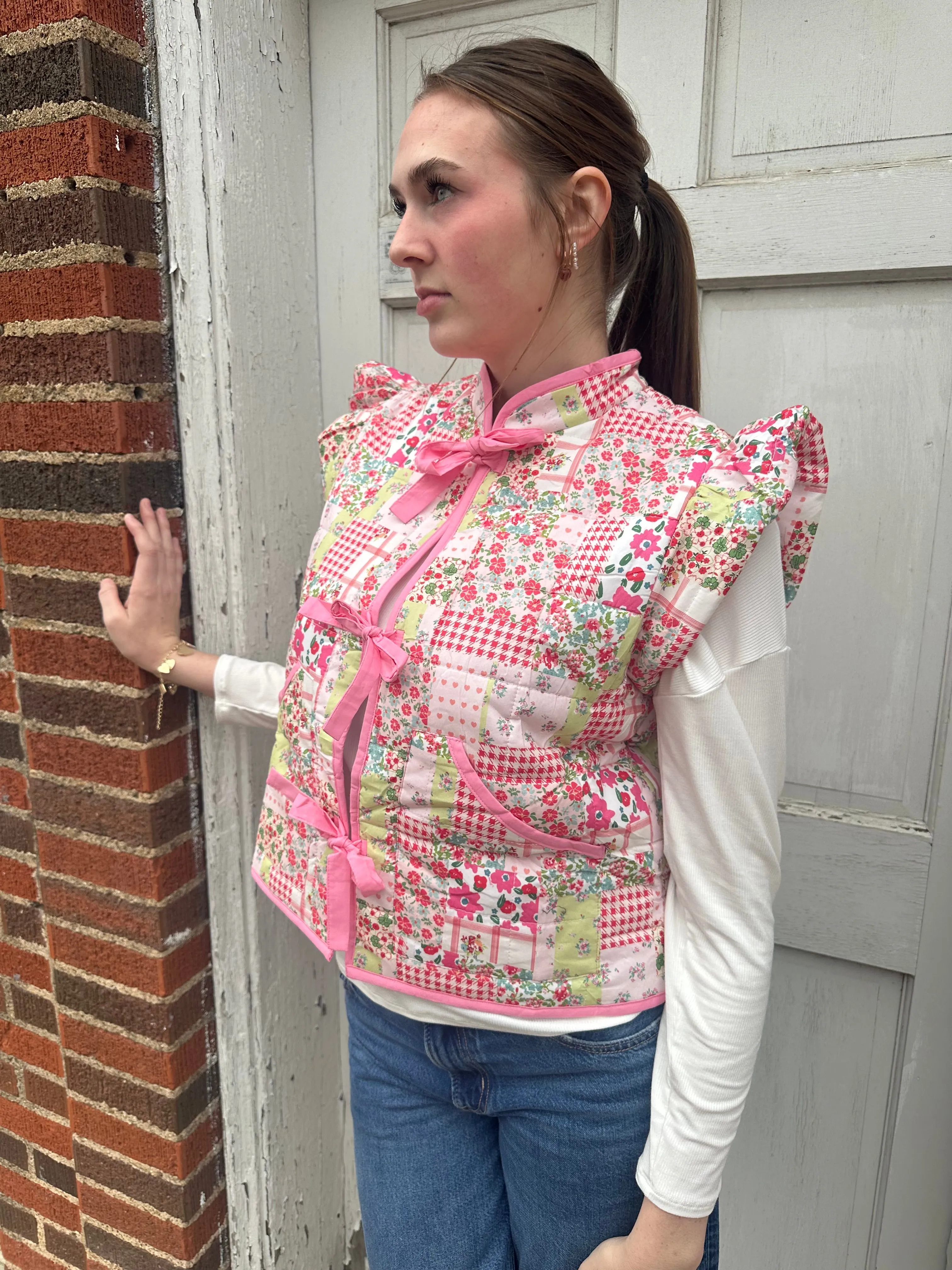 Love Yourself Patchwork Vest: Pink Mix