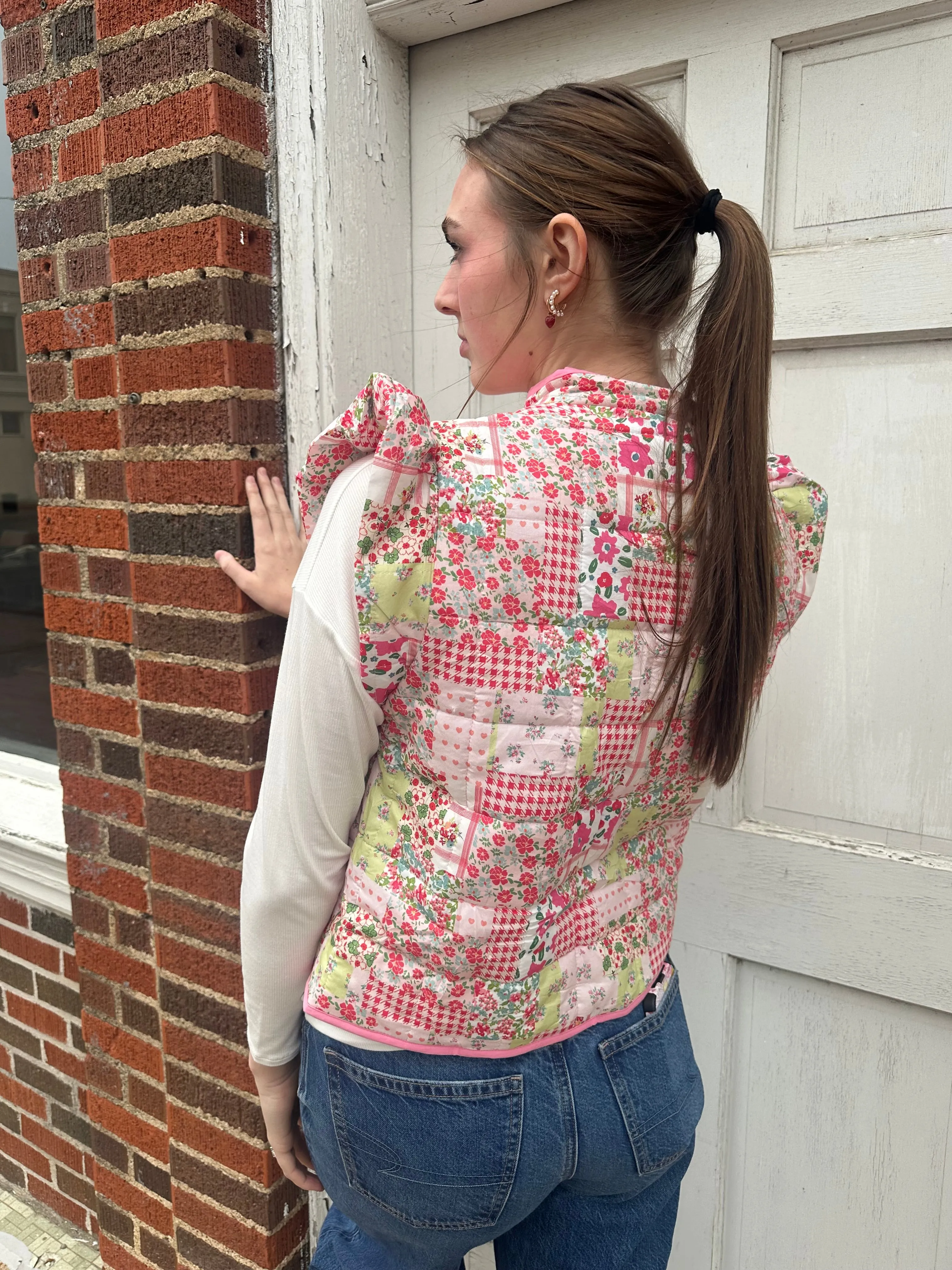 Love Yourself Patchwork Vest: Pink Mix