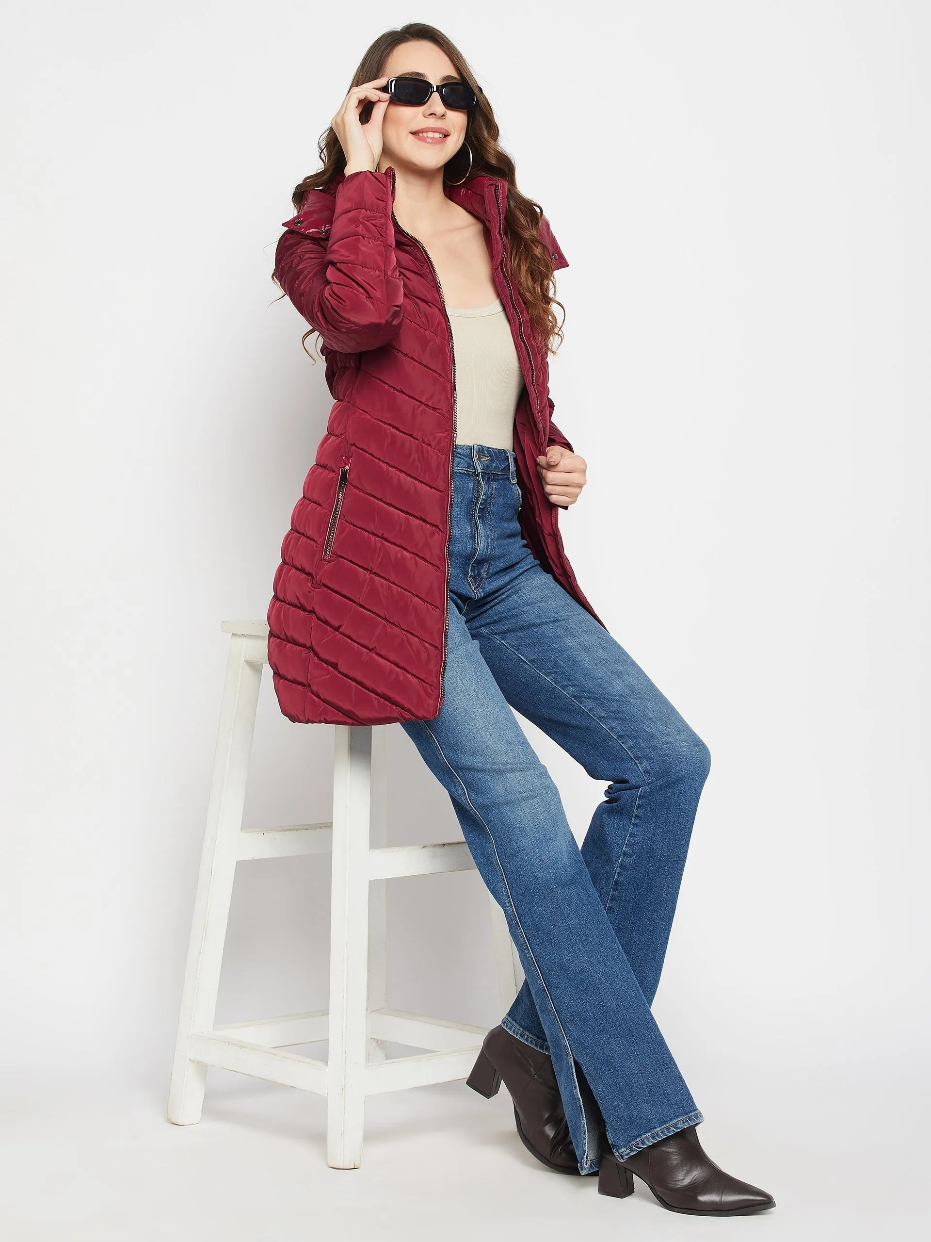 Madame Wine Quilted Long Jacket