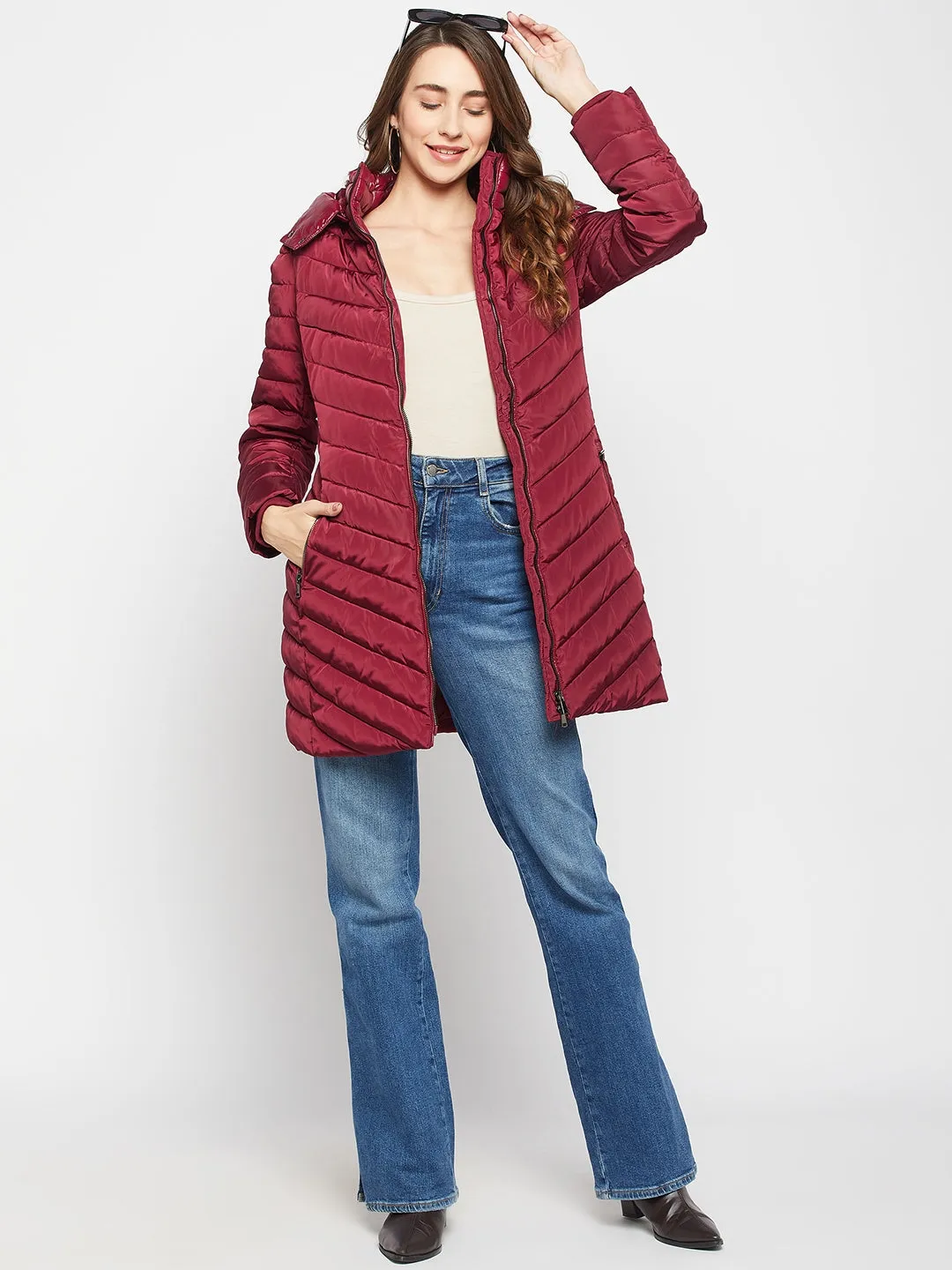 Madame Wine Quilted Long Jacket
