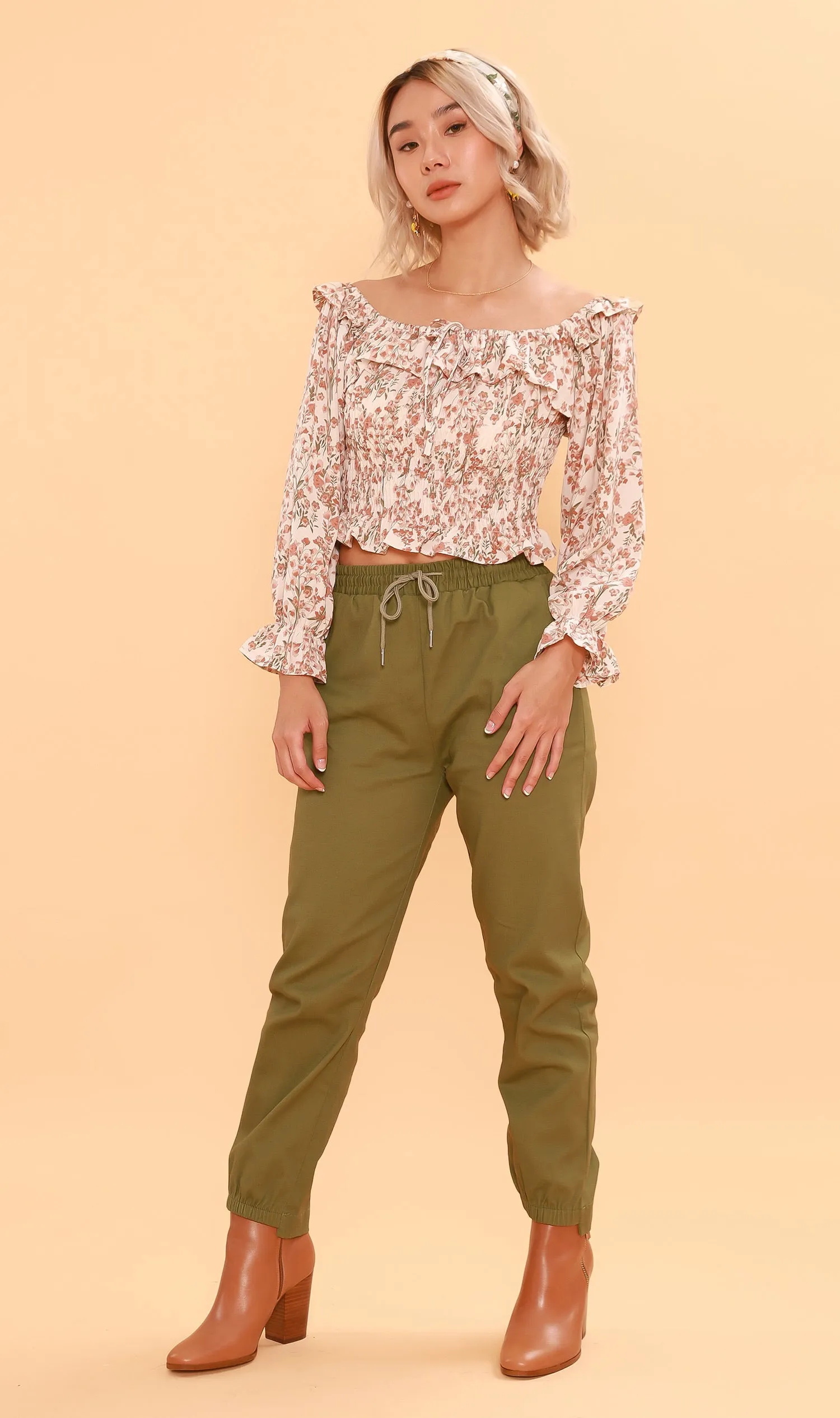 MARINA Long-Sleeve Frill Top (Cream)