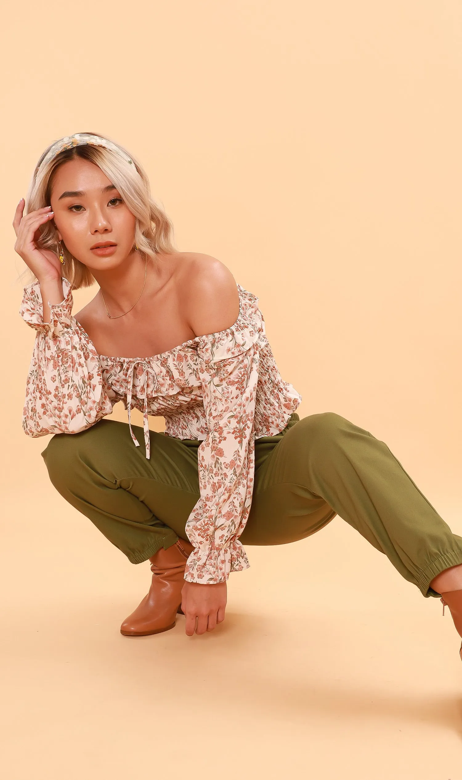 MARINA Long-Sleeve Frill Top (Cream)