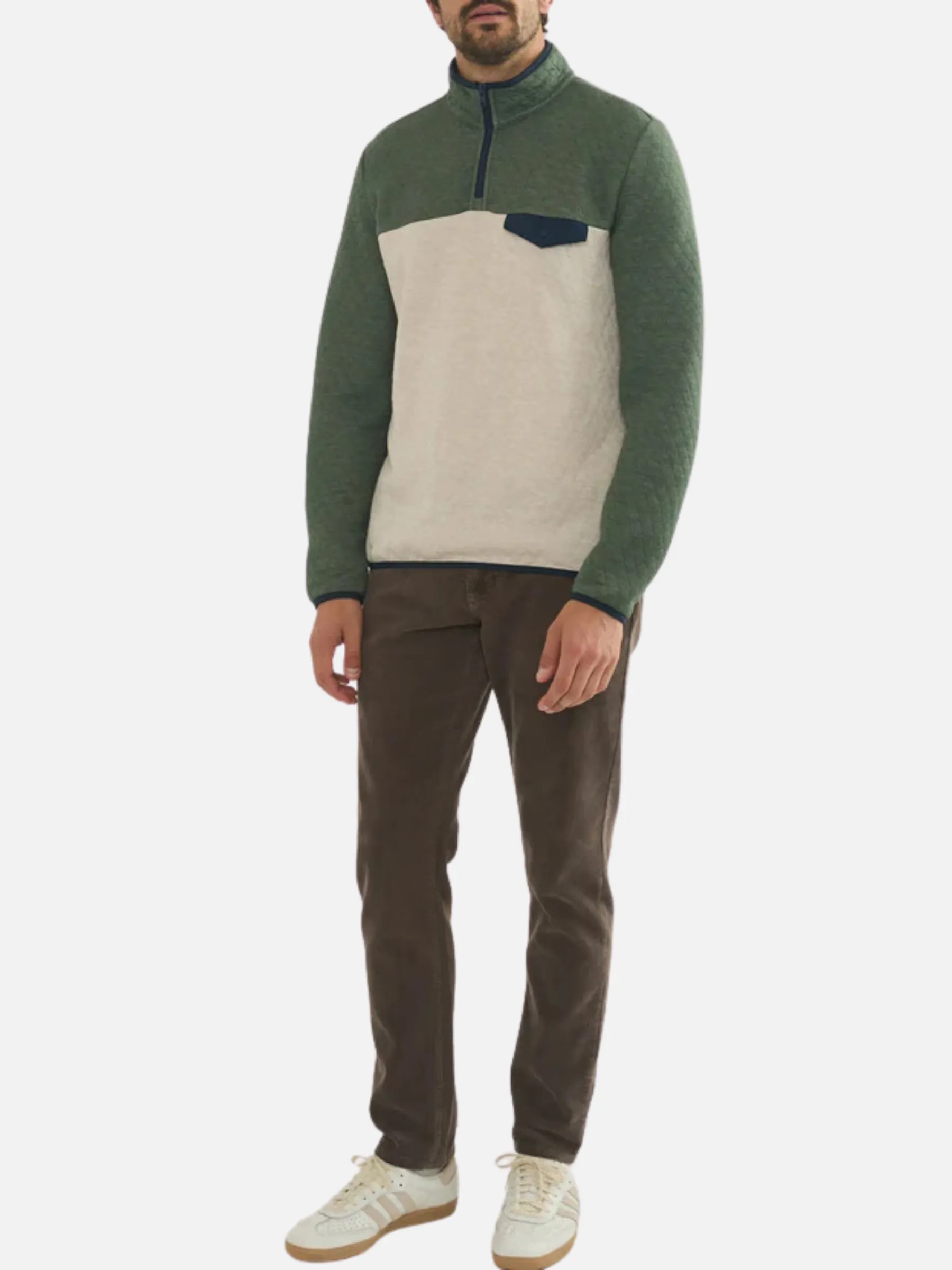 Marine Layer Corbet Colorblock Pullover - Olive/Oatmeal