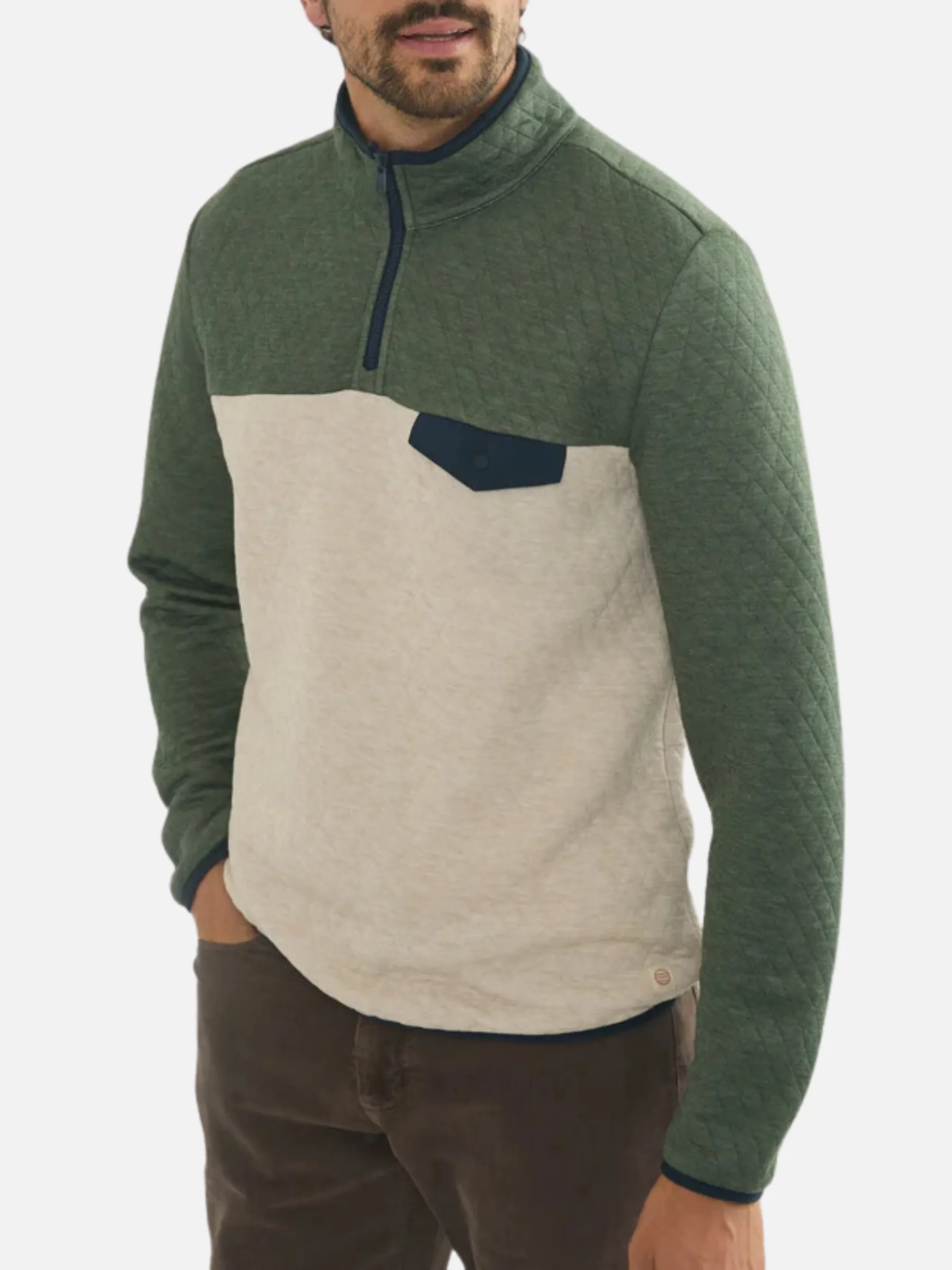 Marine Layer Corbet Colorblock Pullover - Olive/Oatmeal