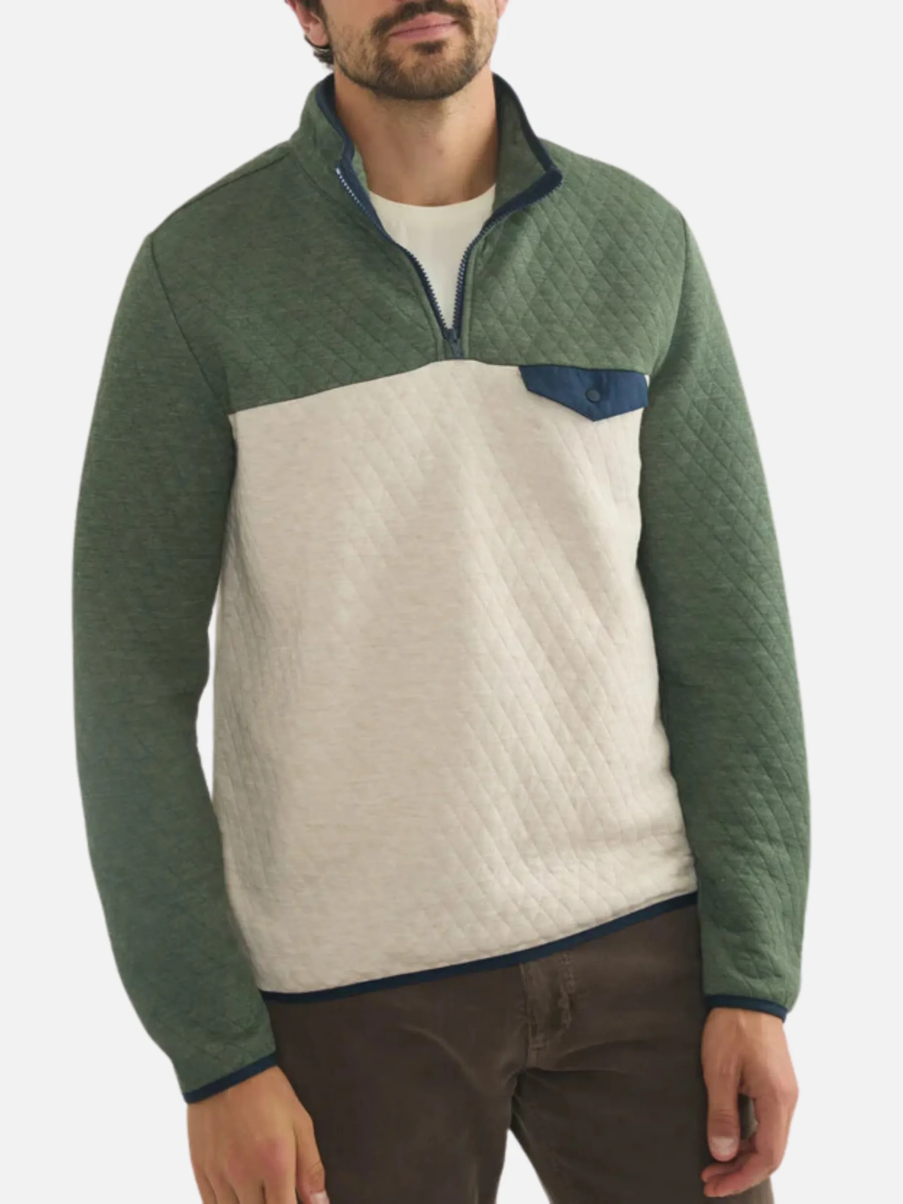 Marine Layer Corbet Colorblock Pullover - Olive/Oatmeal