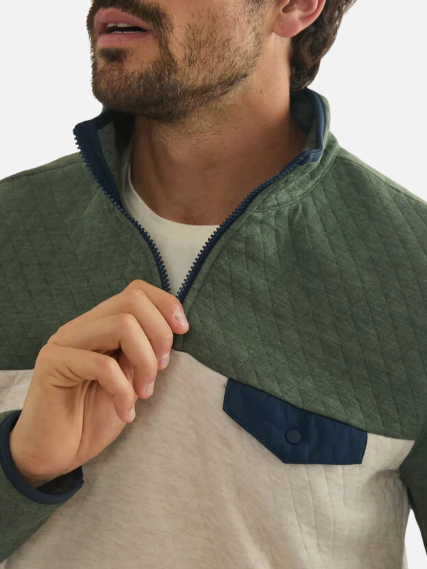 Marine Layer Corbet Colorblock Pullover - Olive/Oatmeal