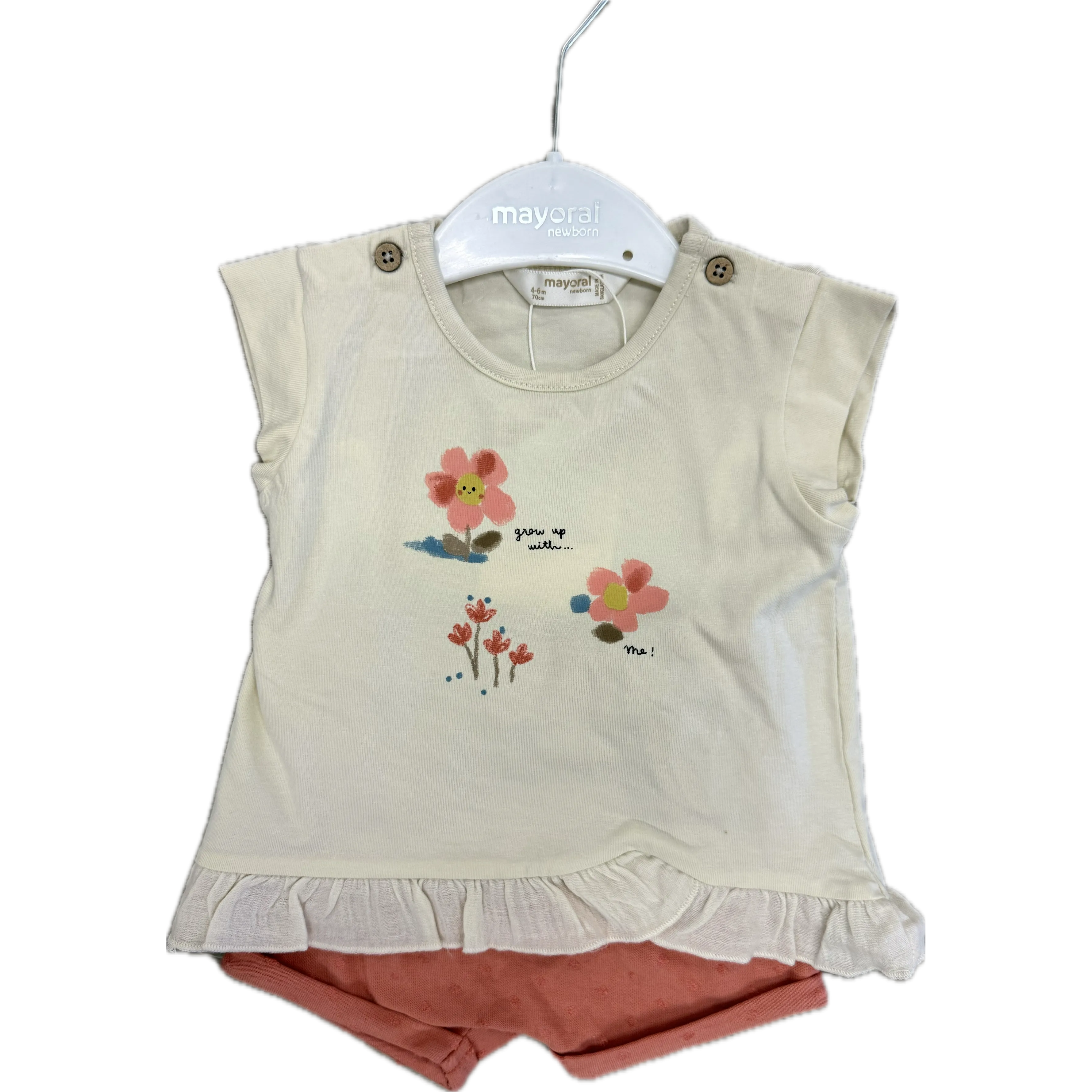 Mayoral Floral Cream Shirt with Pink Shorts Dress Up Set