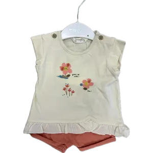 Mayoral Floral Cream Shirt with Pink Shorts Dress Up Set