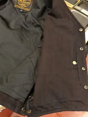 Men's Motorcycle Blk denim vest with Side Laces
